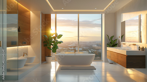 The Luxury Bathroom / Extravagant Luxury Home / Soft Beige with White Walls / Opulent Interior Design in Contemporary Mansion with Expansive Spaces and Designer Furnishings