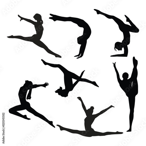 Set of Female Gymnastics Silhouette Vector Illustration
