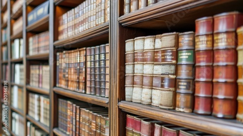 Bookshelf filled with a variety of economic and law textbooks, organized and well-maintained.