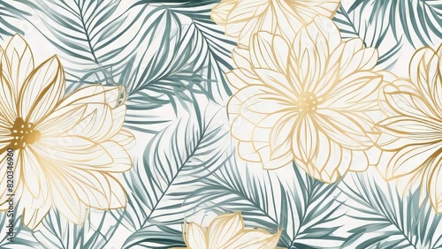 Abstract art background. Luxury minimal style wallpaper with golden line art flower © Лена Шевчук