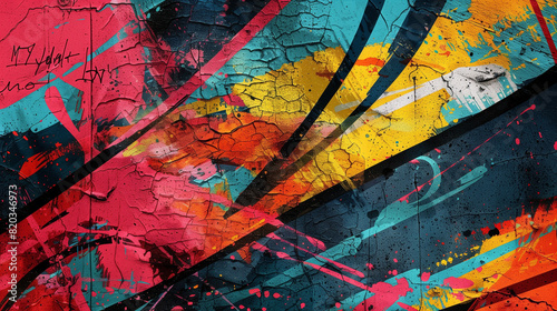 Photo of Vibrant Abstract Painting With Black Lines