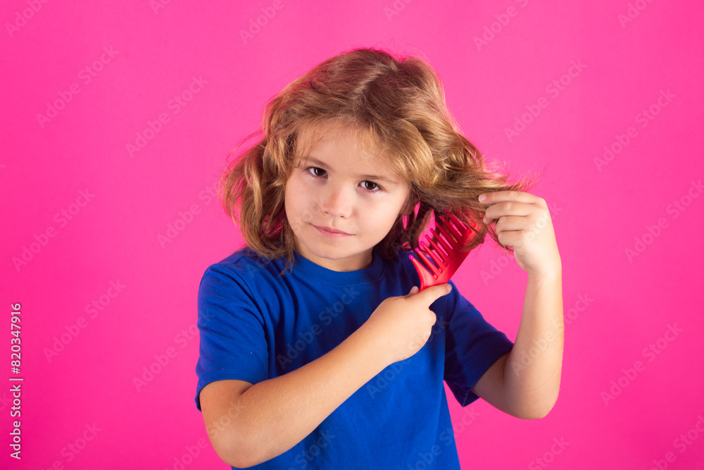 Kids hair. Conditioner and shampoo for kids hair. Kid brushing tangled hair. Funny kids haircut. Kids hair. Conditioner and shampoo for kids hair. Kid brushing tangled hair. Funny kids haircut.