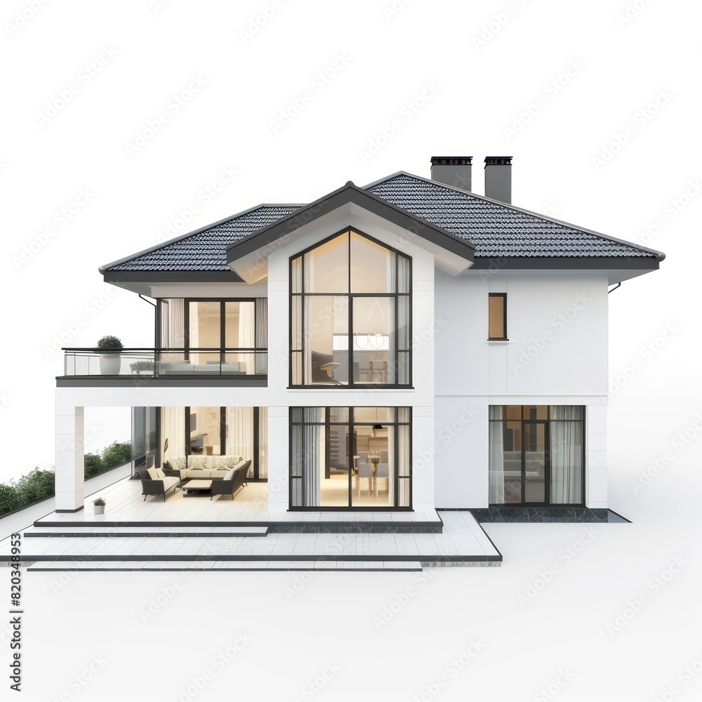 a detailed 3d render of a modern and luxury house on a white background