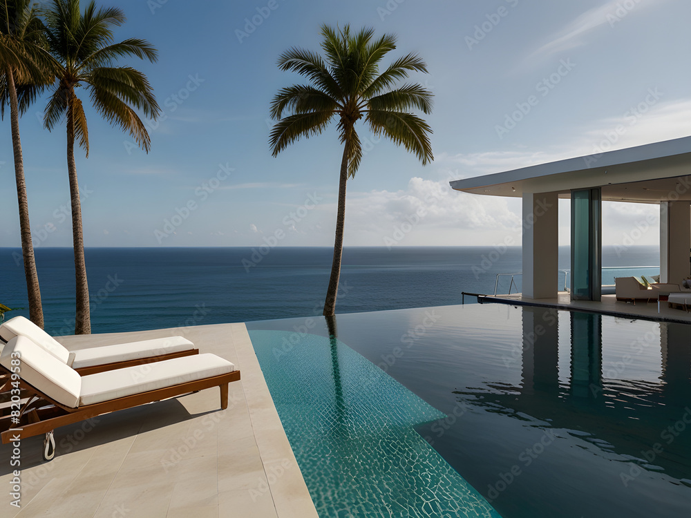 Obraz premium Rooftop Oasis: Infinity Pool Serenity with Ocean Views