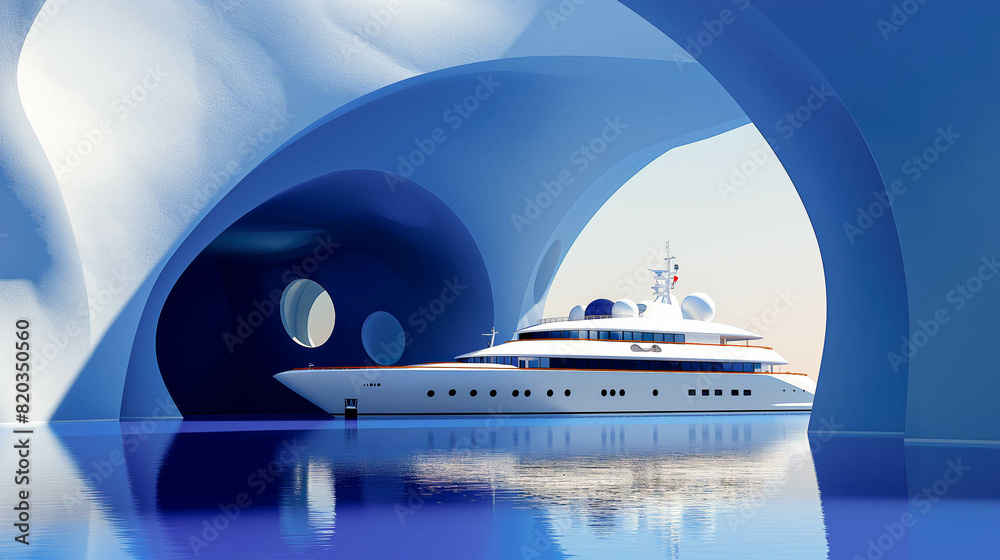 An abstract cruise ship, minimal summer concept An abstract cruise ship, minimal summer concept