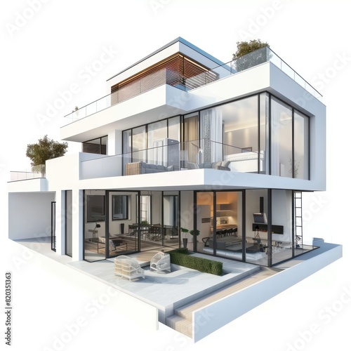 a detailed 3d render of a modern and luxury house on a white background © Gedel