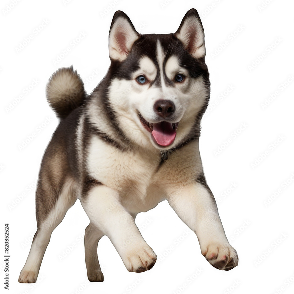 A funny and playful husky or pet dog is playing and jumping and looks happy isolated on transparent background. Little husky dog pretending. Cute and happy crazy dog head smiling on transparent png A funny and playful husky or pet dog is playing and jumping and looks happy isolated on transparent background. Little husky dog pretending. Cute and happy crazy dog head smiling on transparent png