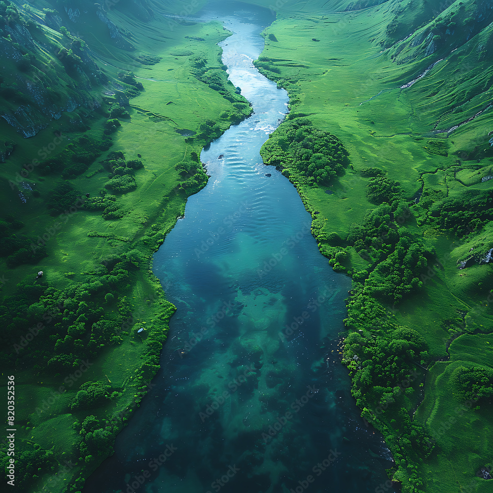 Harvesting Beauty from the Sky: Empty Canvas in a Lush Green and Calm Blue Landscape