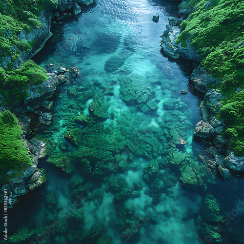 Nature's Wonders from Above: Aerial View of a Calm and Tranquil Empty Canvas © Flop