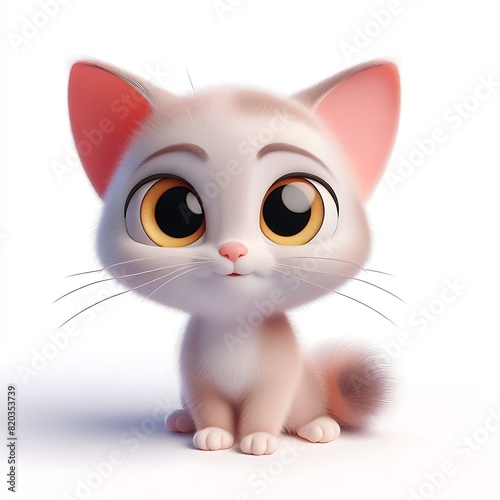 Adorable Animated Kitten in Mid-Leap  Captivating 3D Character Illustration for Kids  Media