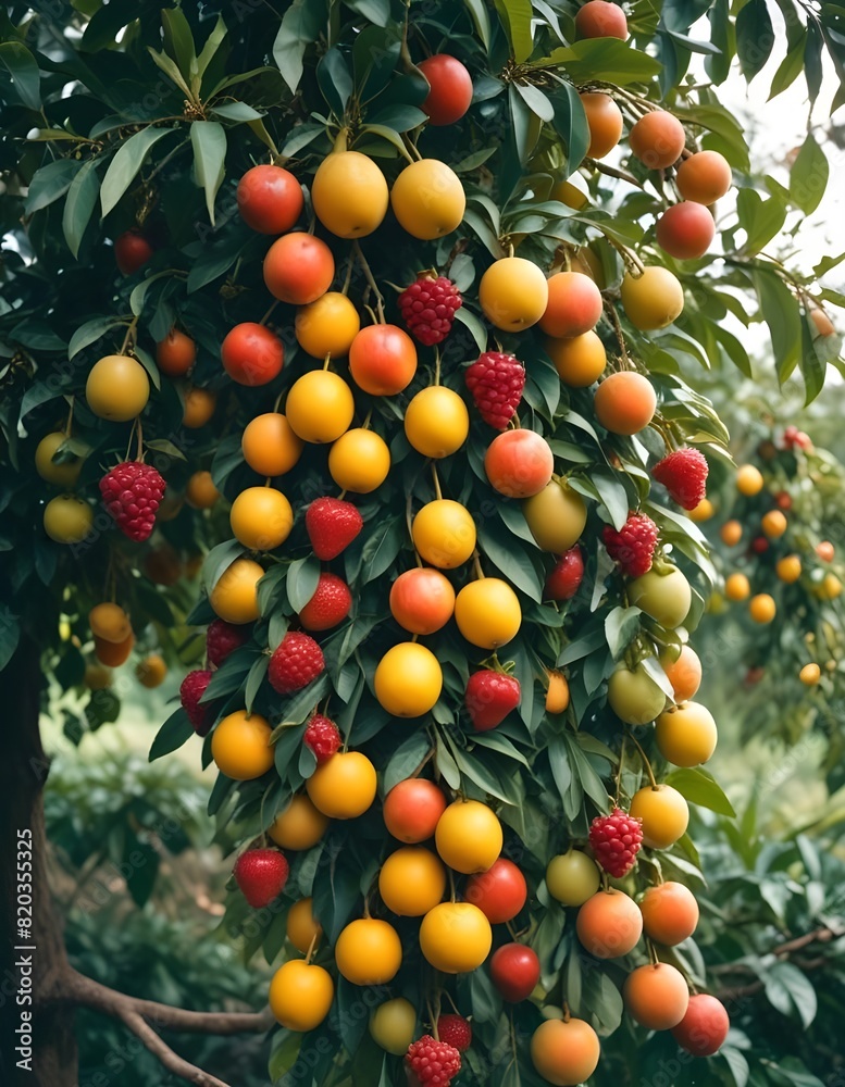 All fruits hanging on the one tree. All fruits hanging on the one tree.