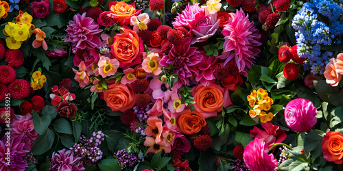 Colorful bridal flower arrangement orange gerberas, yellow roses and purple asters in heart shape. 
 photo