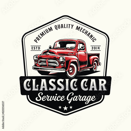 vintage classic car garage logo illustration