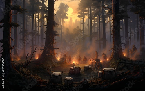 Forest Gathering at Dusk