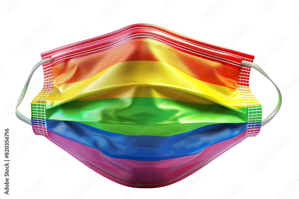Fototapeta premium A rainbow face mask with adjustable ear loops.