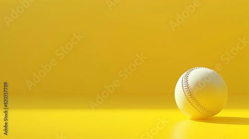 A yellow baseball sits on a yellow surface. The ball is in focus and there is a slight shadow on the surface. The background is a bright yellow color. photo