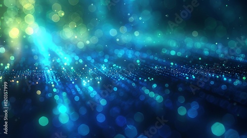 Blurred abstract technology lines, holographic glow, neon blue and green, digital background