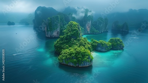 Aerial capture of the iconic James Bond Island in Phang Nga Bay