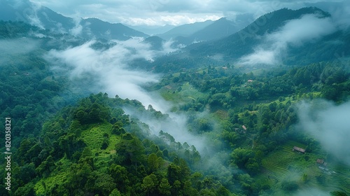 Aerial perspective of the mountainous landscape of Chiang Mai