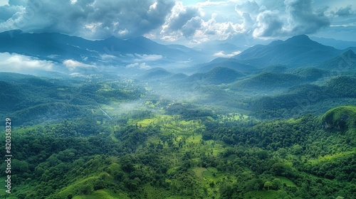 Aerial perspective of the mountainous landscape of Chiang Mai