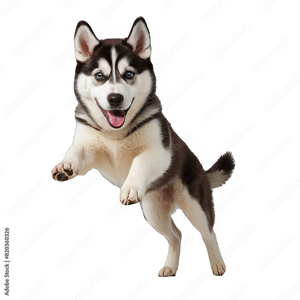 A funny and playful husky or pet dog is playing and jumping and looks happy isolated on transparent background. Little husky dog pretending. Cute and happy crazy dog head smiling on transparent png A funny and playful husky or pet dog is playing and jumping and looks happy isolated on transparent background. Little husky dog pretending. Cute and happy crazy dog head smiling on transparent png