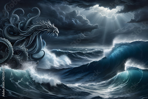 storm in the sea, Generative AI photo