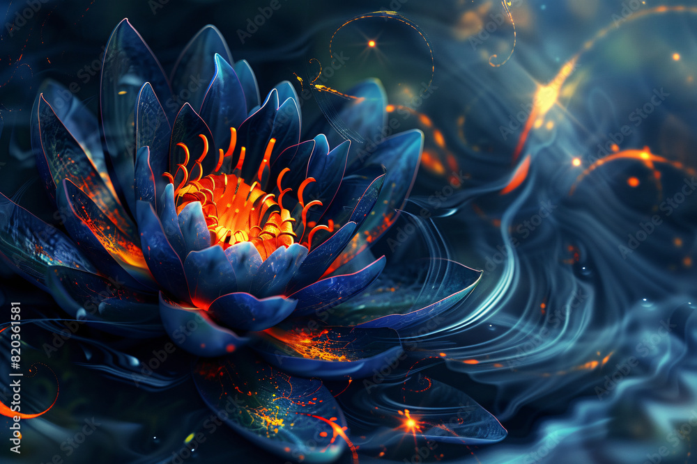 Naklejka premium Fractal background of a close-up view of a water Lily blossom. 