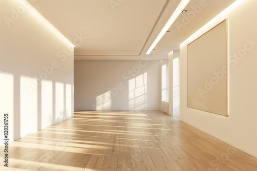 bright modern fashion studio with blank wall display and hardwood floor perfect for advertisement mockup interior design 3d render
