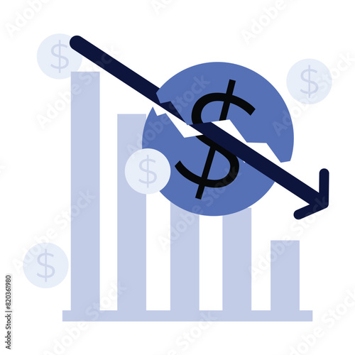 descending graph vector image depicting bankruptcy and crisis, inflation