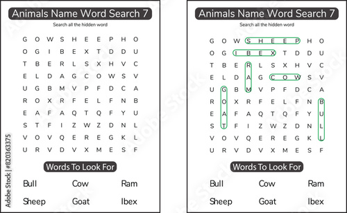 Animal word search KDP interior puzzle activity book for kids