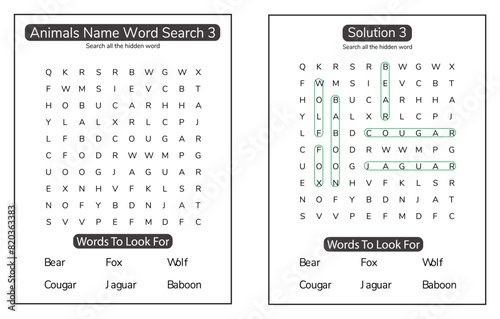 Animal word search KDP interior puzzle activity book for kids