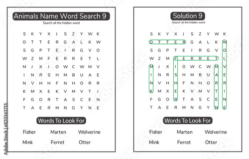 Animal word search KDP interior puzzle activity book for kids
