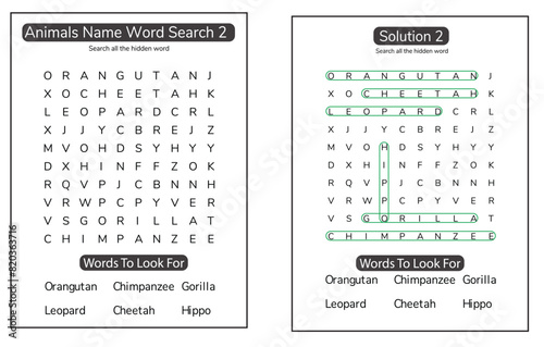 Animal word search KDP interior puzzle activity book for kids