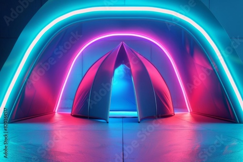 futuristic popup tent mockup with sleek branding and neon accents 3d illustration