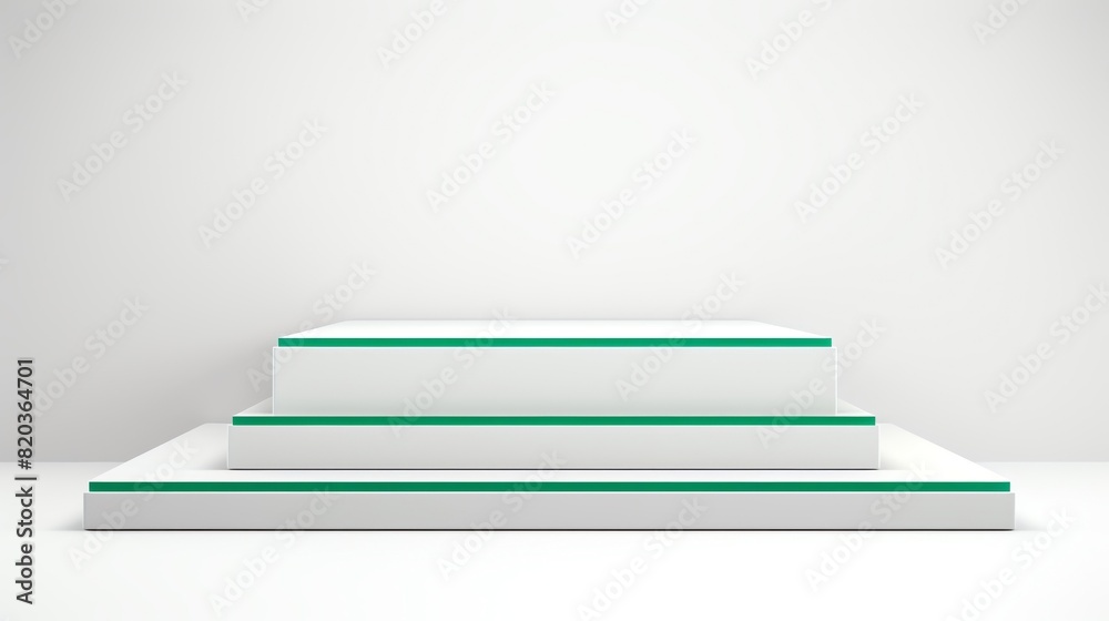 An empty white podium or pedestal with green outline isolated on white background. An empty white podium or pedestal with green outline isolated on white background.