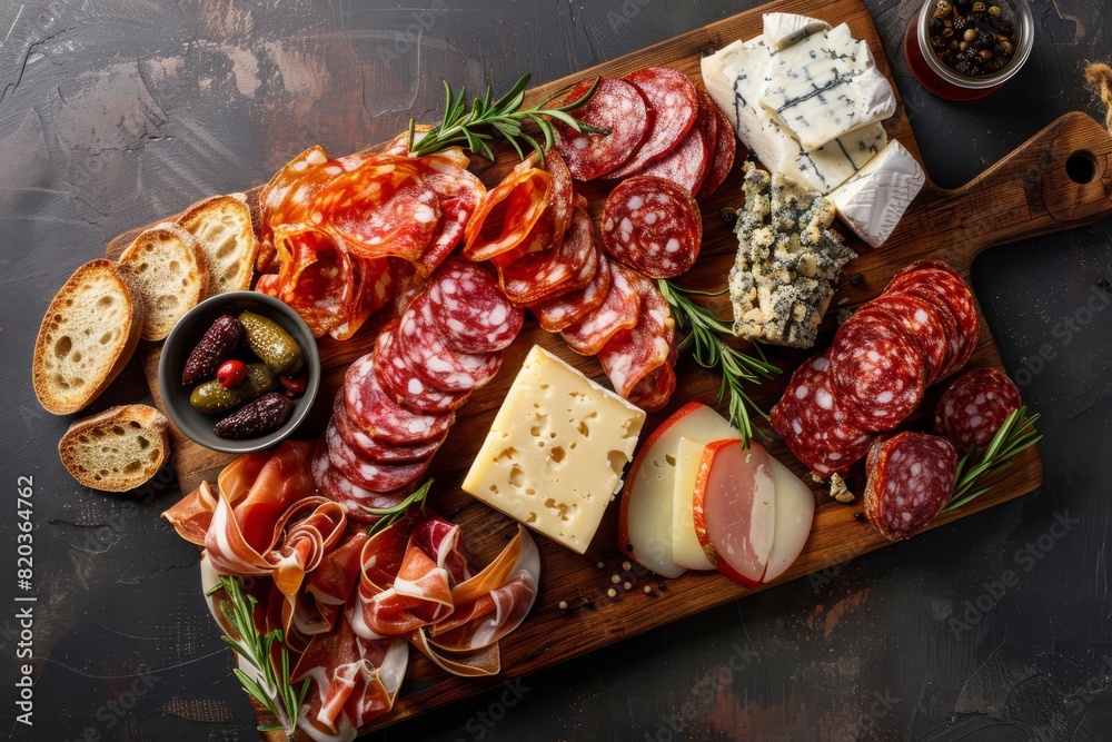 gourmet charcuterie board with assorted meats cheeses and accompaniments overhead food photography gourmet charcuterie board with assorted meats cheeses and accompaniments overhead food photography