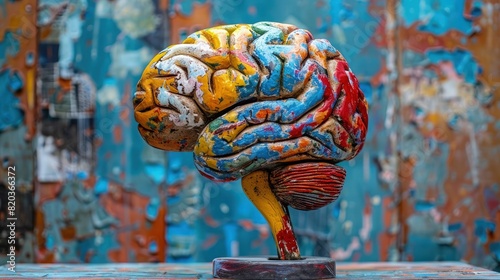 3D brain render depicted in a colorful, featuring a vintage theme with vibrant hues and intricate neuron networks photo