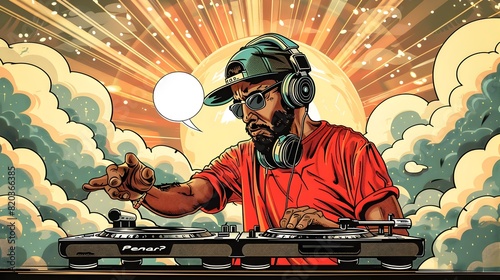 Comic Book Style DJ Turntable Performance with Speech Bubbles photo