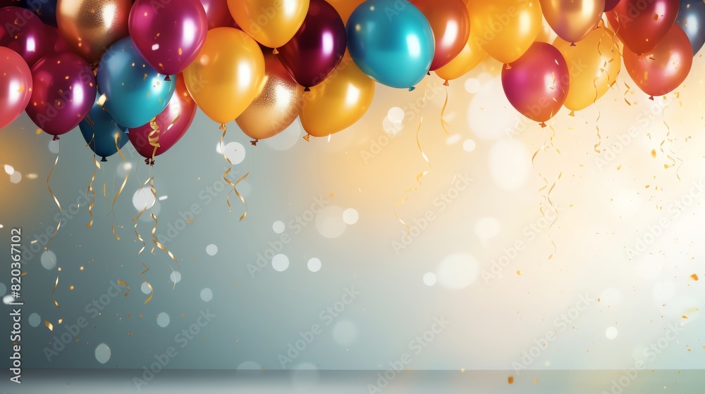 Colorful balloons floating in the air with shiny background.