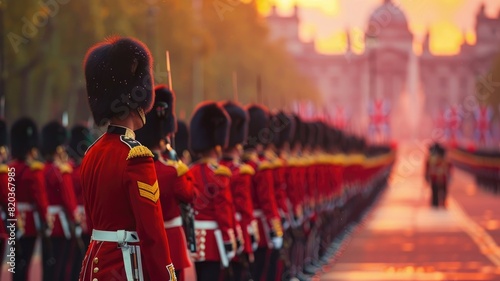 Ceremonial guards standing in line at sunset photo