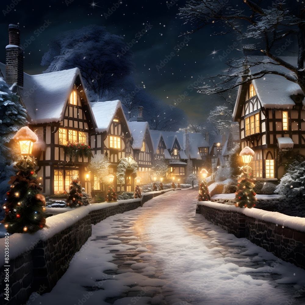 Winter in the city. Christmas and New Year concept. Digital painting.