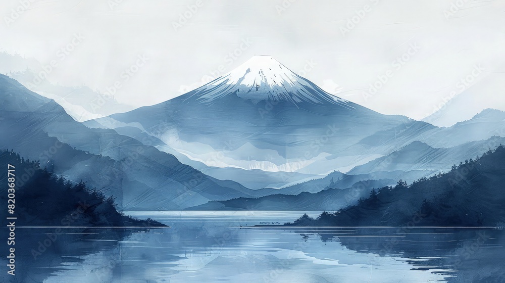 Classic Japanese View in Sumi Ink Painting. Mount Fuji in sumi ink. Classic Japanese View in Sumi Ink Painting. Mount Fuji in sumi ink.