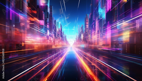Wallpaper Mural The image is a futuristic city with bright lights and a colorful sky. Torontodigital.ca