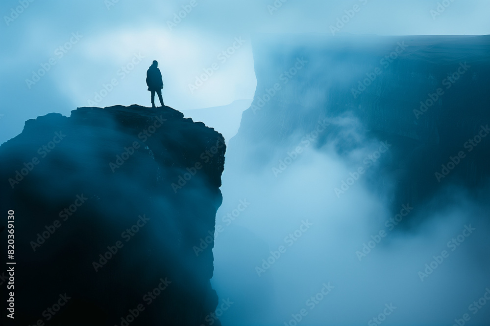 silhouette of a person on a cliff edge