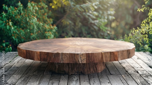Wood Podium Table Top Outdoors Blur  Offering A Rustic And Natural Setting For Displays  High Quality