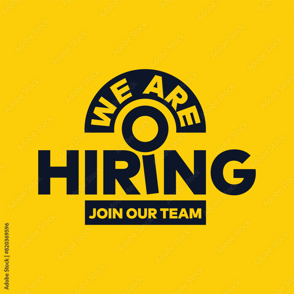Fototapeta premium We are hiring 3d text logo for hunting employee. Colorful modern typography for hiring template. Job opportunity announcement.