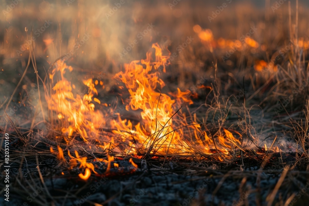 A field of dry grass is on fire, with flames shooting up into the air A field of dry grass is on fire, with flames shooting up into the air
