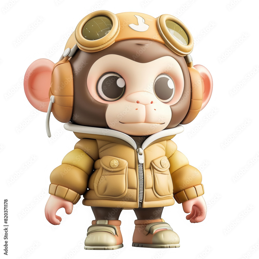 Fototapeta premium A cartoon monkey wearing a yellow jacket and goggles