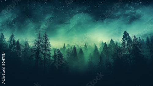 Enchanting Green Mist in a Night Forest