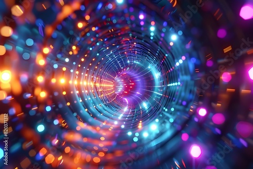 Infinite Black Hole Tunnel of Glowing Dots in Vibrant Styles photo